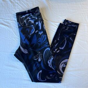Athleta Black and Blue Patterned Velvet Leggings